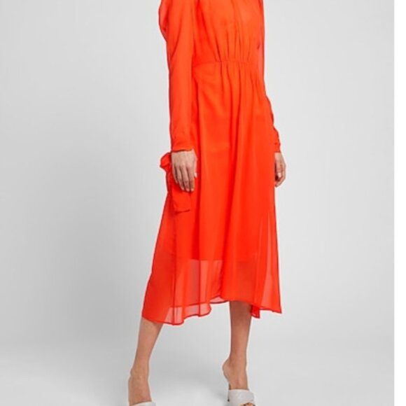 NWT size 4 S Silk Chiffon Midi Pleated Dress Asymmetric Hem Lined Turquoise Blue - Picture 9 of 10